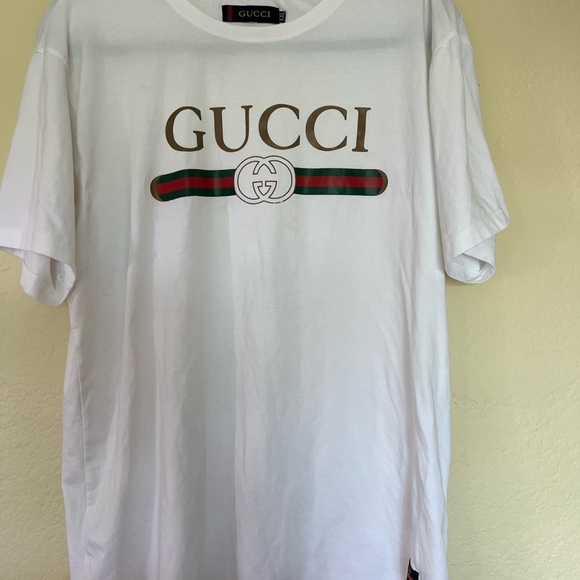 Fake “Gucci” White Logo T-Shirt - Picture 1 of 4